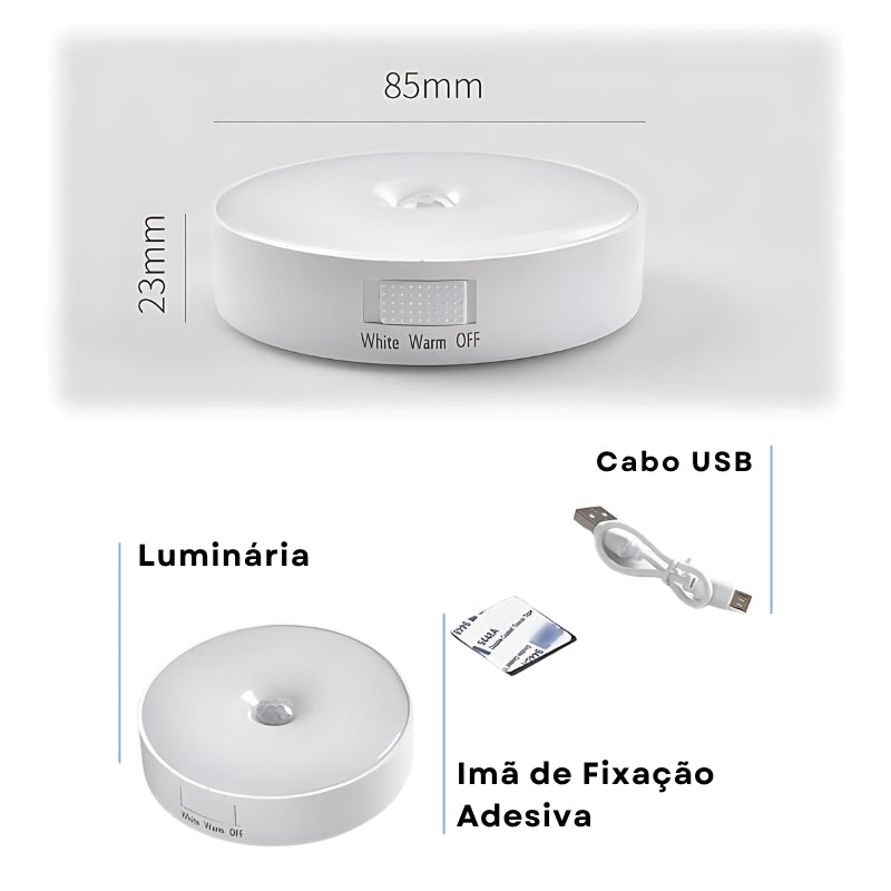 Luz Noturna LED com Sensor de Movimento e Base Magnética